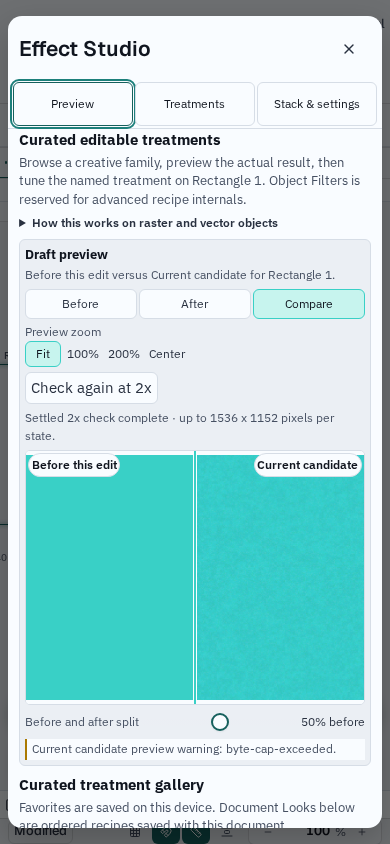 Effect Studio on a phone-sized screen, reflowed into a single scrollable layout with touch-sized controls.