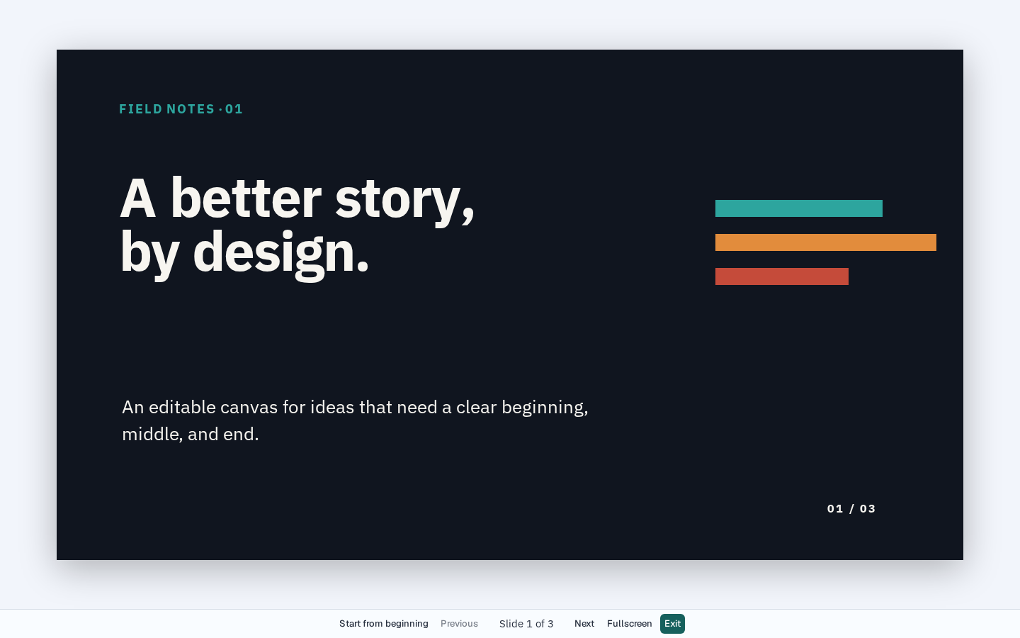 Audience preview displaying a Varve presentation slide without editor dock controls